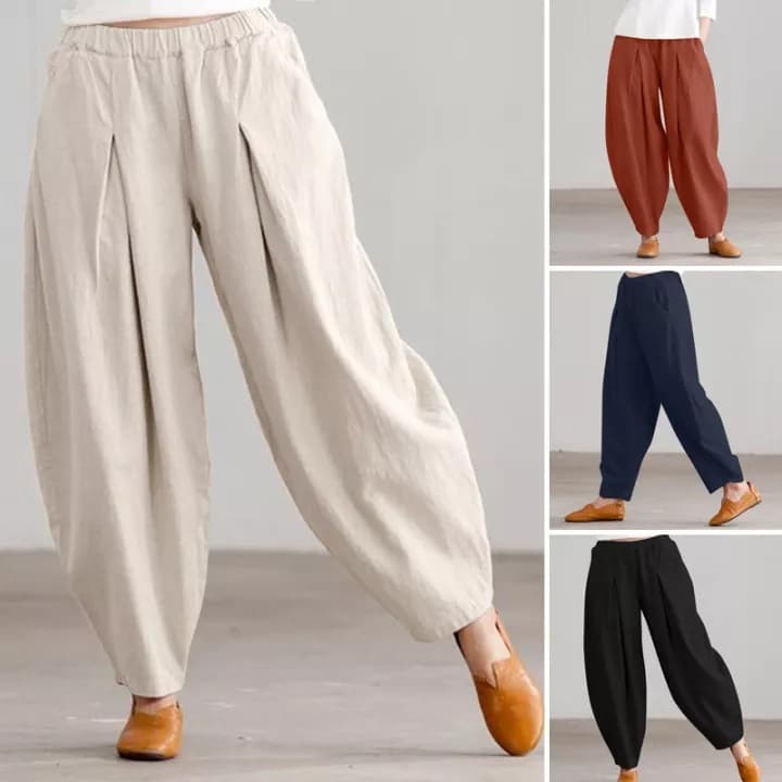 Transfronteiriço de verão europeu e americano de 2023 AliExpress feminino simples casual algodão de linho Halun calça de perna larga calça de cintura elástica