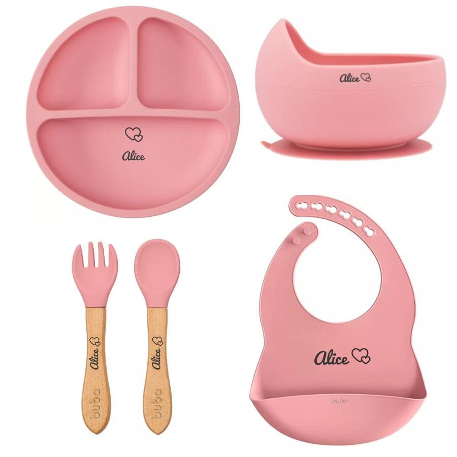 Kit Alimentação Buba Silicone Personalizado a laser com nome.