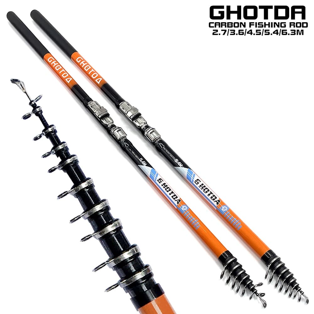 Ghotda High Carbon 2.7M 3.6M 4.5M 5.4M 6.3M Vara De Pesca Giratória M Telescópica Portátil Ultralight Rock Fishing Rod