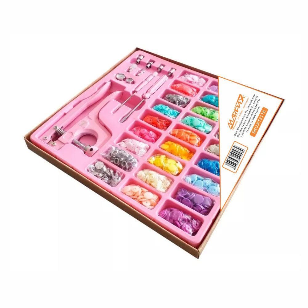 Kit Alicate de Pressão Rosa + 260 botões + 40 Ilhós