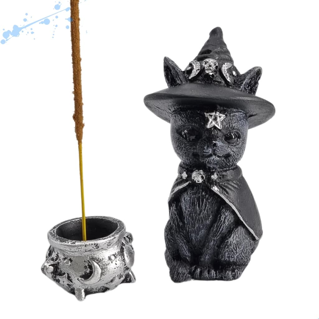 Estatua Estatueta Gato Bruxo Com Chapeu Wicca 10cm Resina