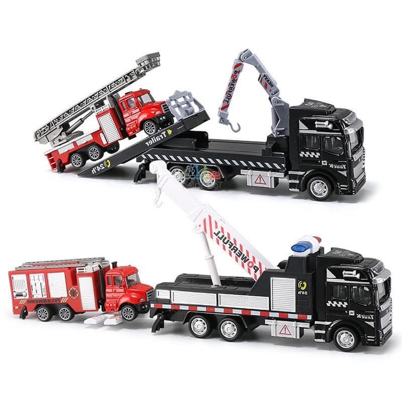 1: 48 Grande Liga Die Cast Reboque Modelo Caminhão Com Motor de Incêndio Caminhão de Lixo Cimento Caminhão Da Polícia Trailer Carro de Brinquedo HZHF