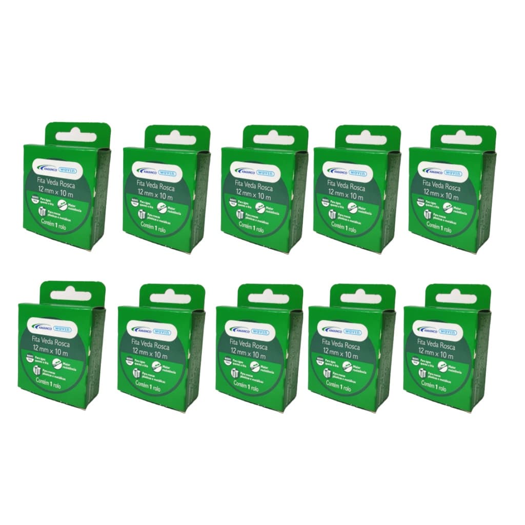 Kit 10 Fita Veda Rosca Teflon Amanco 10 Metros 12mm  Para Tubos e Conexões