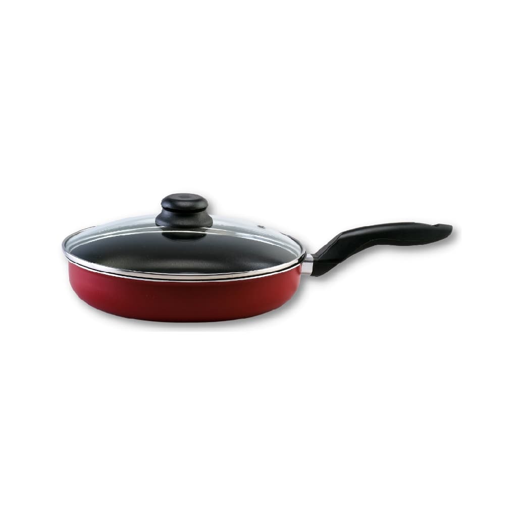 Frigideira 24cm Com tampa de Vidro Vermelha Magnífica Alumi-Aço Linha Premium J4TECH Alumínio Antiaderente Teflon Ultra Resistente