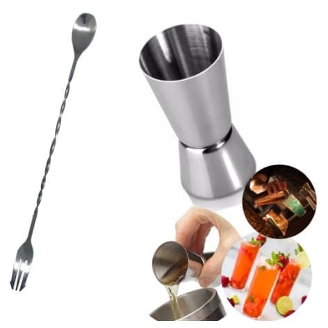 Kit Dosador Jigger com Colher Bailarina para Drinks Bebidas