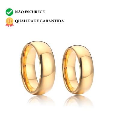 Aliança Anel Casamento Dourado Aço Inox Folheado 6mm Fashion Promoção