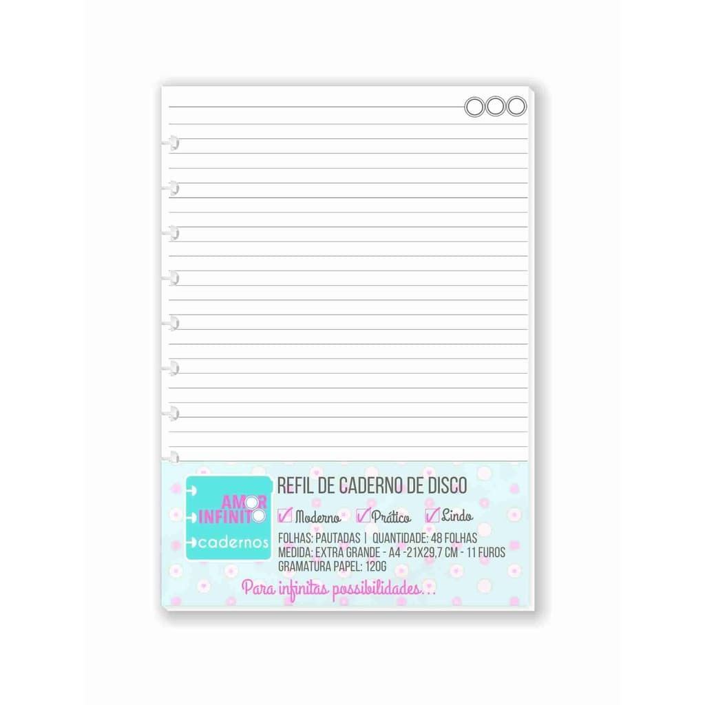 Refil Para Caderno de Disco Sistema Inteligente Amor Infinito Cadernos - Pautado
