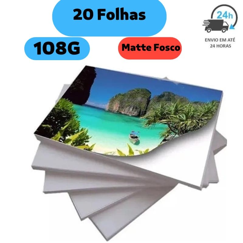 Papel Adesivo Fotográfico Matte Fosco 108g 20 folhas A4 Premiun MASTERPRINT