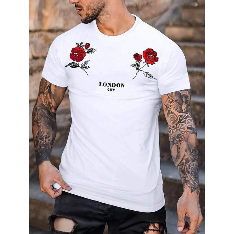 Camiseta Masculina Algodão 30.1 Estampada Camisa Masculina Flores