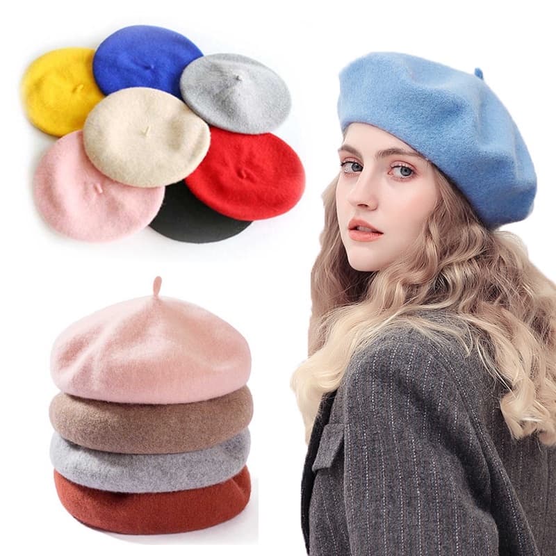 Boina Feminina De Lã Grossa Para Outono/Inverno