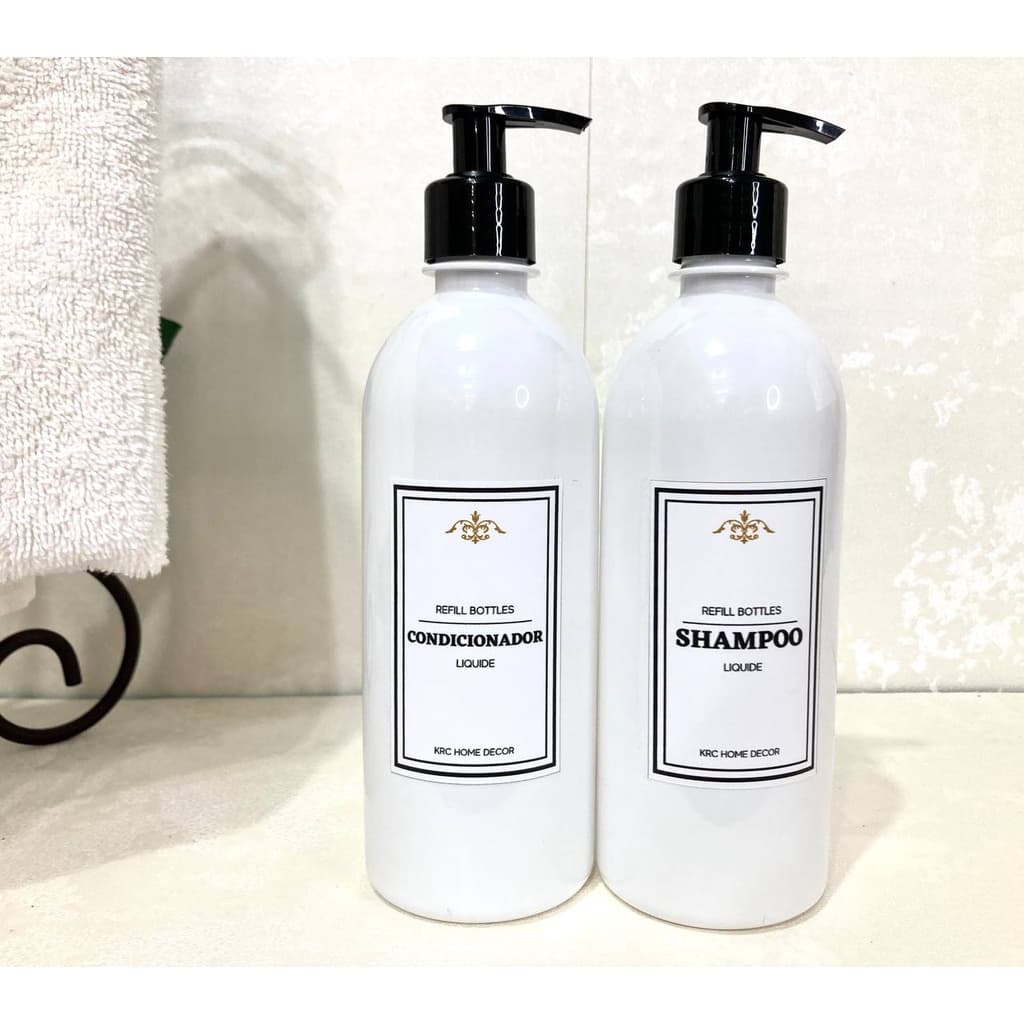 Kit Banheiro 2 Frascos Refil Premium 500ml Shampoo e Condicionador Organizador
