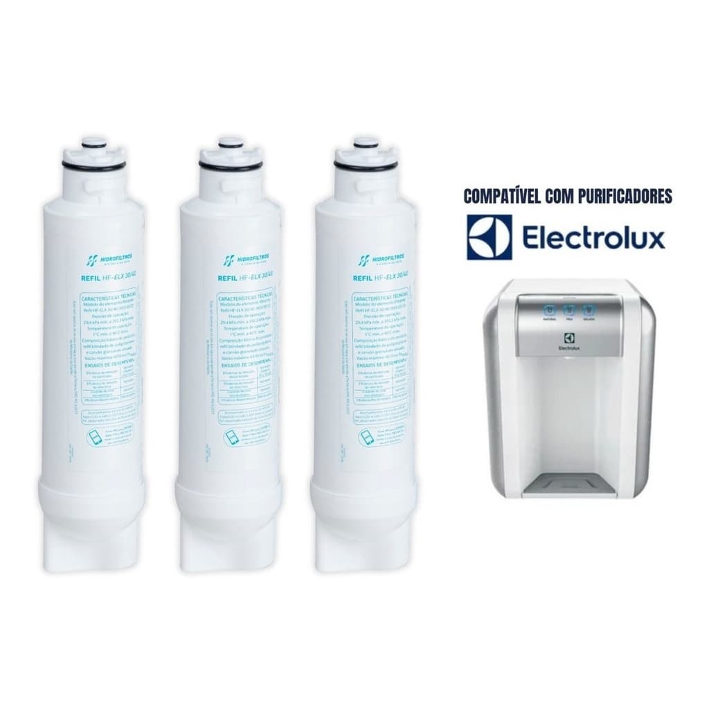 Kit 3 Refil Vela Filtro Purificador Electrolux PE11X, PE11B, PA21G, PA26G, PA31G, PC41B, PC41X, PH41B, PH41X, Pappca40