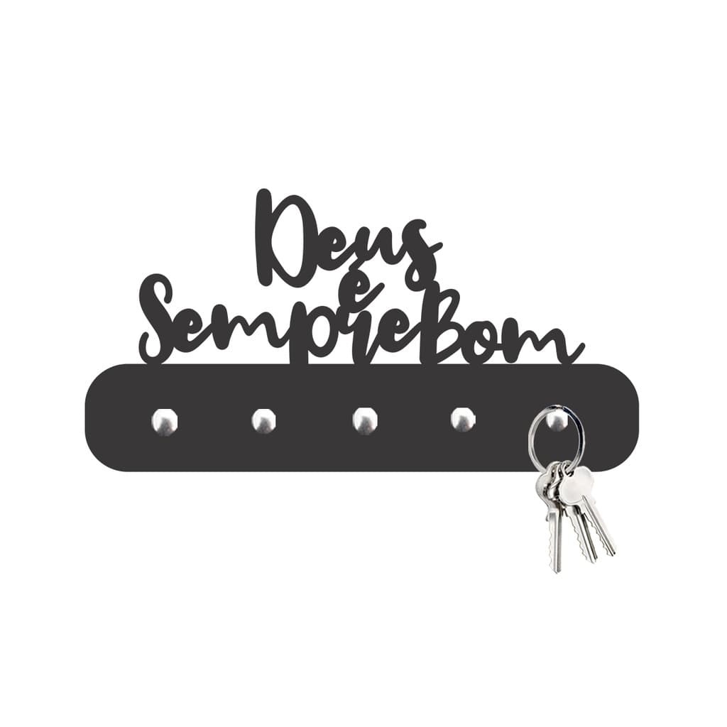 Porta Chaves de Parede Deus é Sempre Bom em MDF Preto Fosco