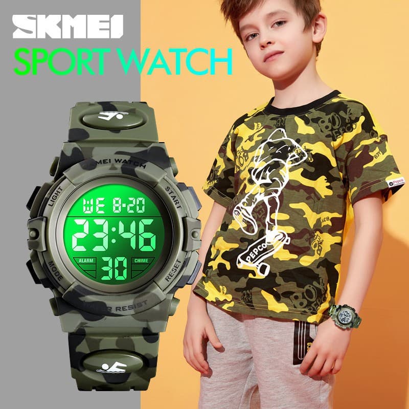 Skmei relógio digital eletrônico para crianças, relógio militar esportivo à prova d'água de 50m para crianças meninos, meninas, pulseira
