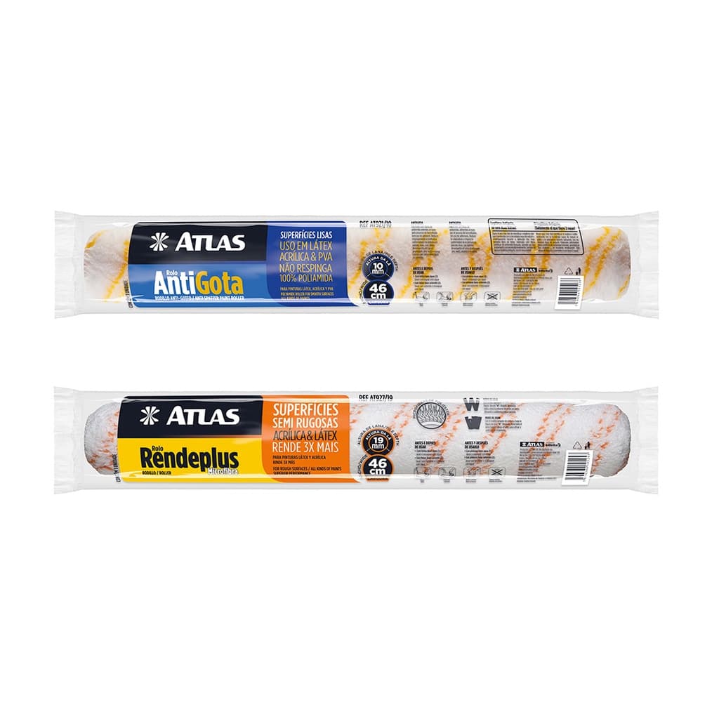 Kit Atlas pintura Rolo Antigotas 46cm + Rolo Rendeplus 46cm