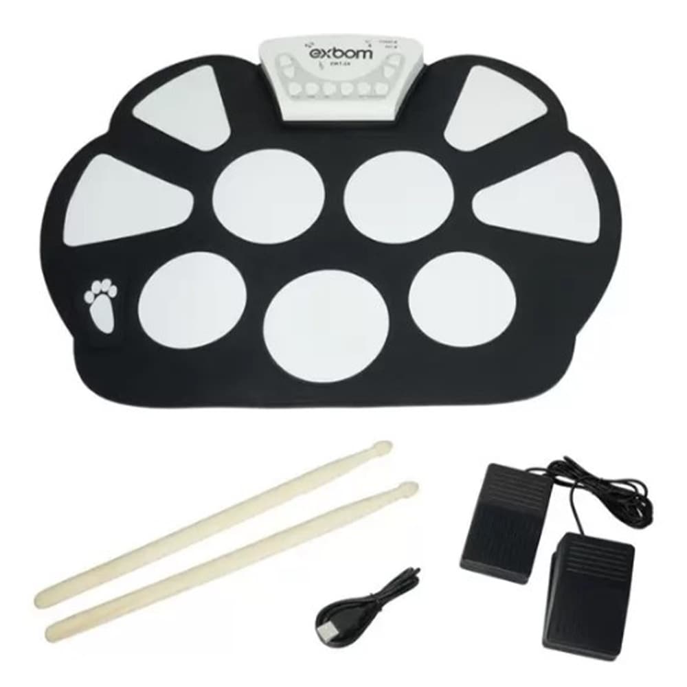 Bateria Eletrônica Musical Drum Dobrável Silicone 2 Pedais