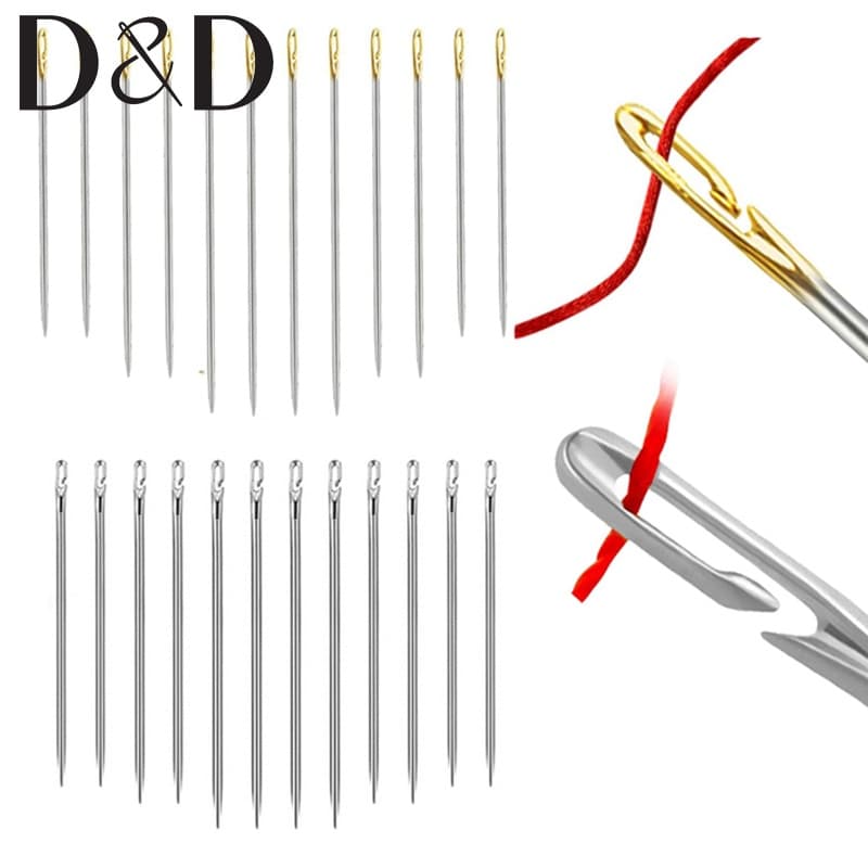 12/24 Pcs Agulha De Entrada Lateral Cega Auto-Perfurante De Aço Inoxidável Costura Manual De Ponto Aberto Bricolagem Pode Ser Usada Para Vários Tipos
