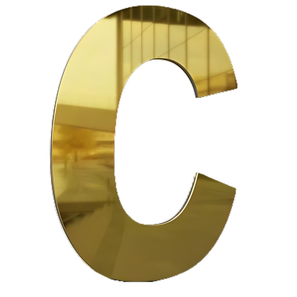 Letra C Metalmidia 127mm Ouro Espelhado