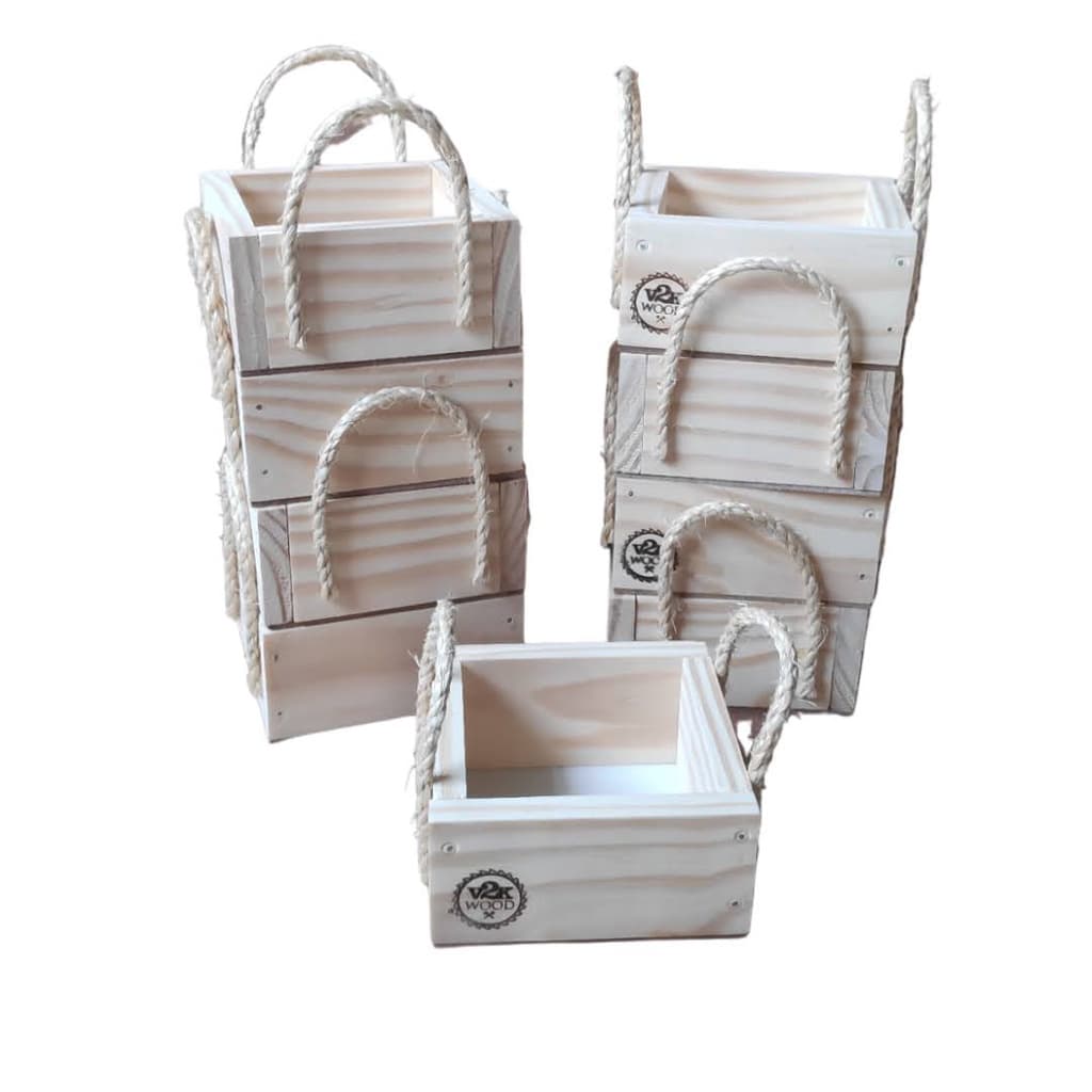 Cesta de Madeira 13x13x6 Alça de Sisal Pascoa Aniversário
