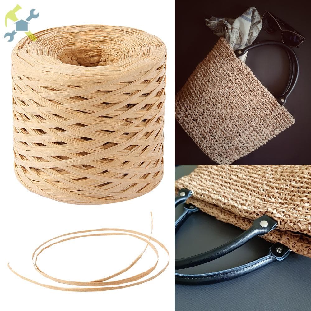 200m/Roll Fio De Ráfia Natural Palha Papel De Grama De Crochê Tricotado À Mão Corda Para Linha De Bricolagem Artesanal Sunhat Beach Bag Cord