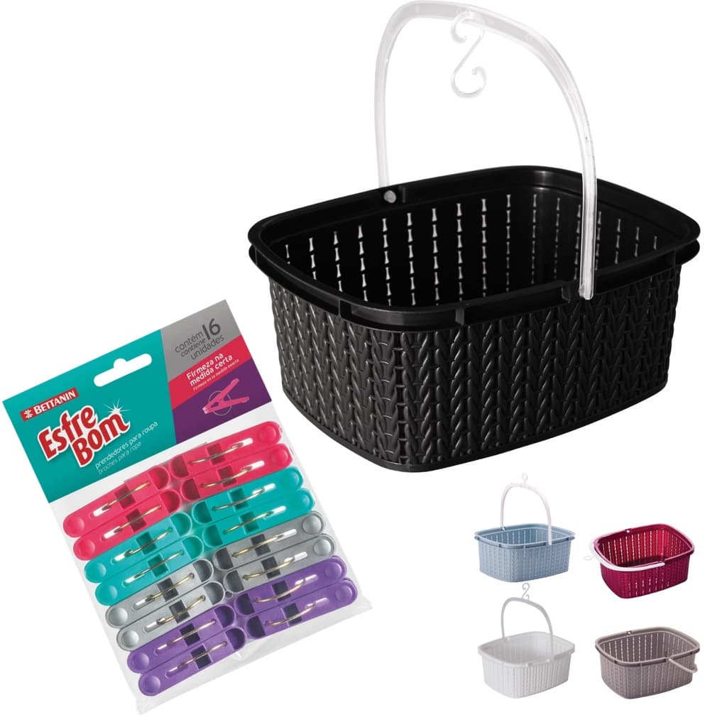 Kit Cesto Para Prendedores Plasútil + Prendedor de Roupas Esfrebom