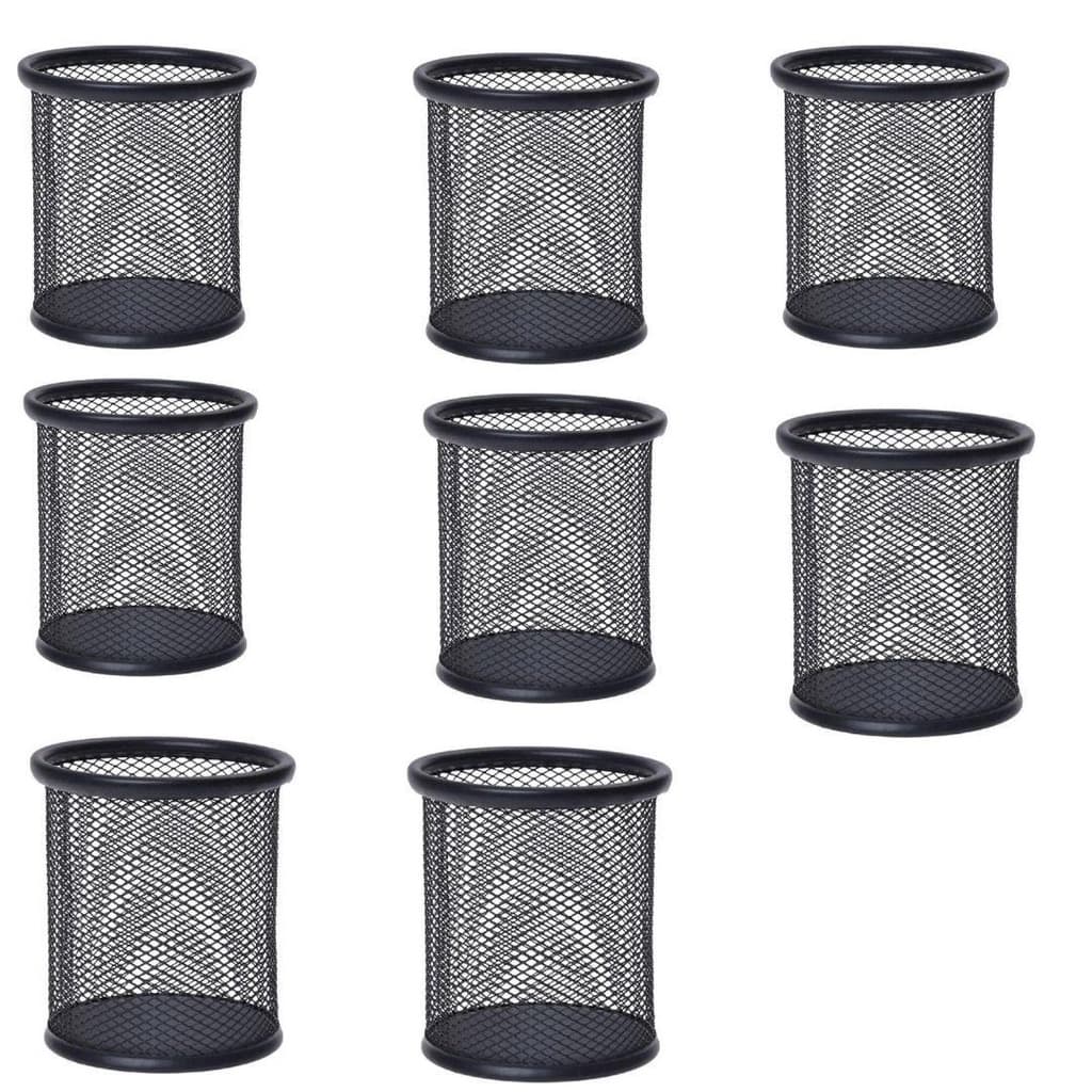 Porta Caneta, Porta Lápis, Porta Treco Kit c/ 8 Unds, Redondo, Aramado, Preto