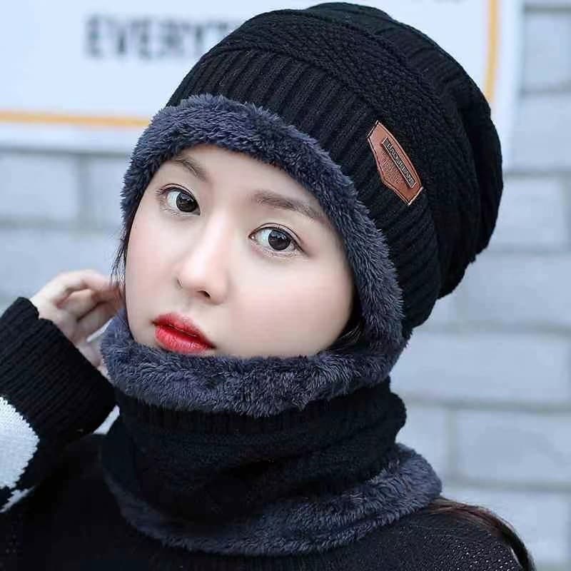 Conjunto Touca Gorro Cachecol Flexível + Quente Para Inverno / Masculino / Mulheres