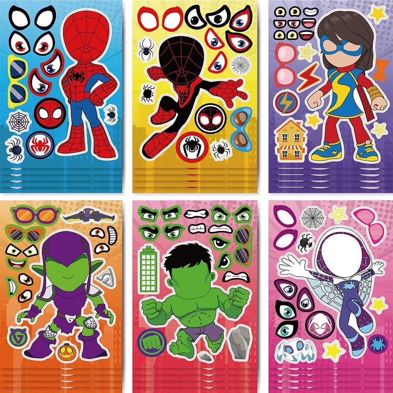 12 Unidades/Lote Spidey E Seus Incríveis Amigos Fazem Seu Próprio Rosto DIY Quebra-Cabeça Adesivo Brinquedos Infantis