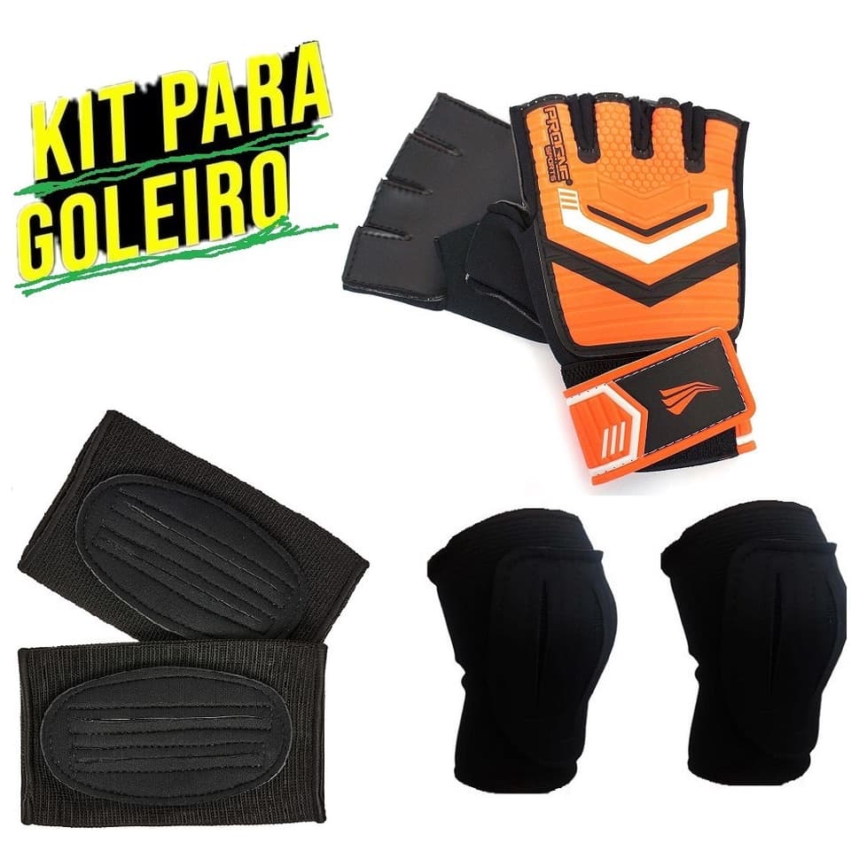 Kit Goleiro Luva Futsal + Cotoveleira +Joelheira C/ Feltro - Equipamentos para goleiros