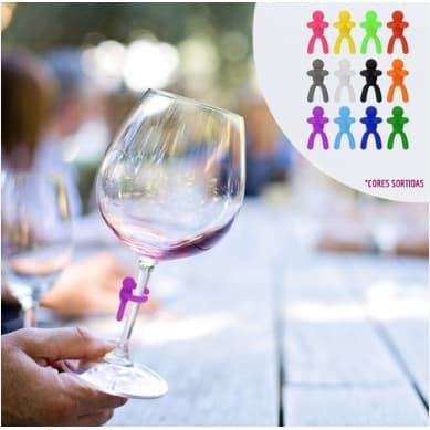 Kit 12 Marcador De Taça E Copos Colorido Vinho Identificado Drinks
