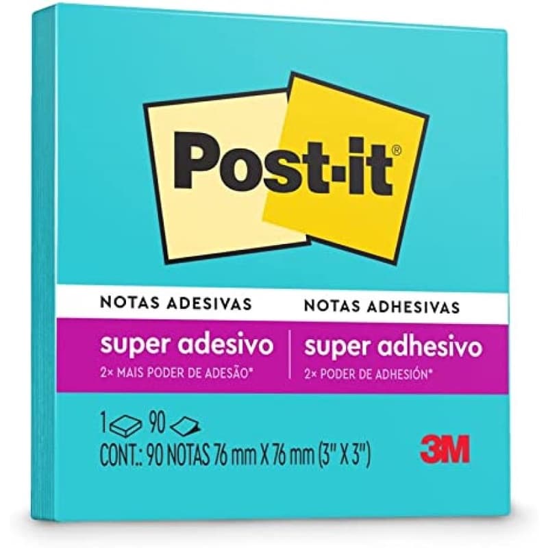 Bloco adesivo 3M post-it 76X76mm azul electric 90 folhas
