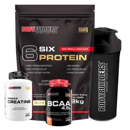 Kit Whey Six Protein Advanced 2kg + Bcaa + Creatina + Coqueteleira - Bodybuilders - Whey Protein