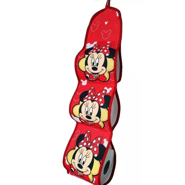 Porta Papel Higiênico P/ 3 Rolos Estampado Minnie e Mickey e Stich