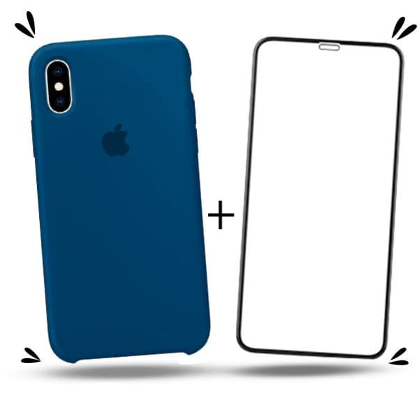 Kit 2em1 Para iPhone XS Max - Case Silicone Aveludada + Pelicula de Vidro 3D 5D Full Cover