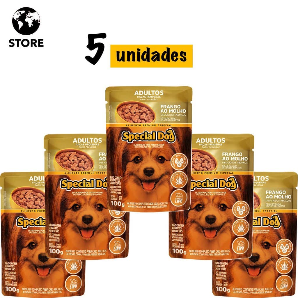 5 unidades Ração Úmida Special Dog Sachê Frango para Cães Raças Pequenas