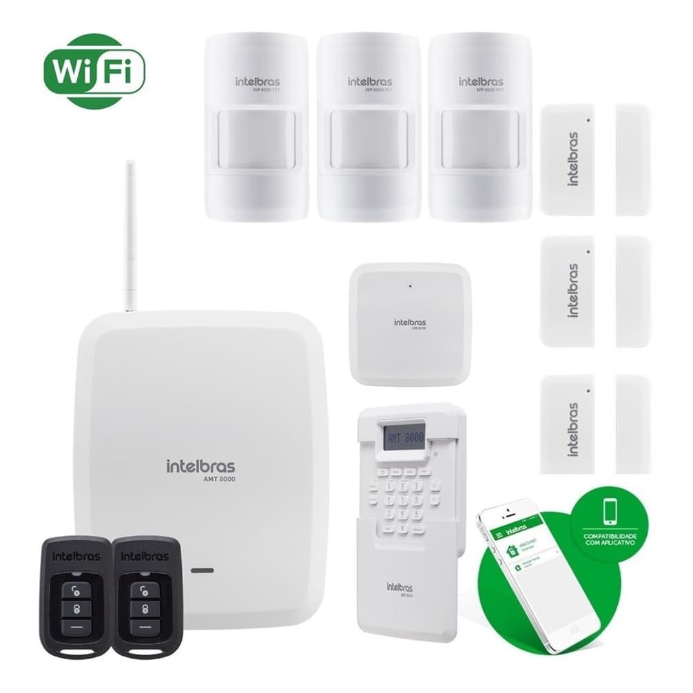 Kit Alarme Intelbras AMT 8000| 3 Sensores PET + 3 Sensores Abertura + Sirene + Teclado + 2 Controles