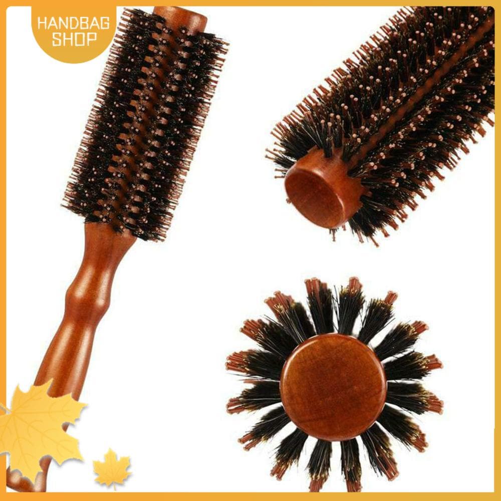 HANDBAG Escova Redonda De Cerdas De Javali Lady Handle Hairbrush