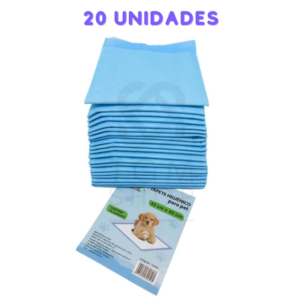 Tapete Higiênico Cães Cachorro Pet Descartável Xixi Banheiro Sanitário Folha Absorvente 33 X 45cm 20un