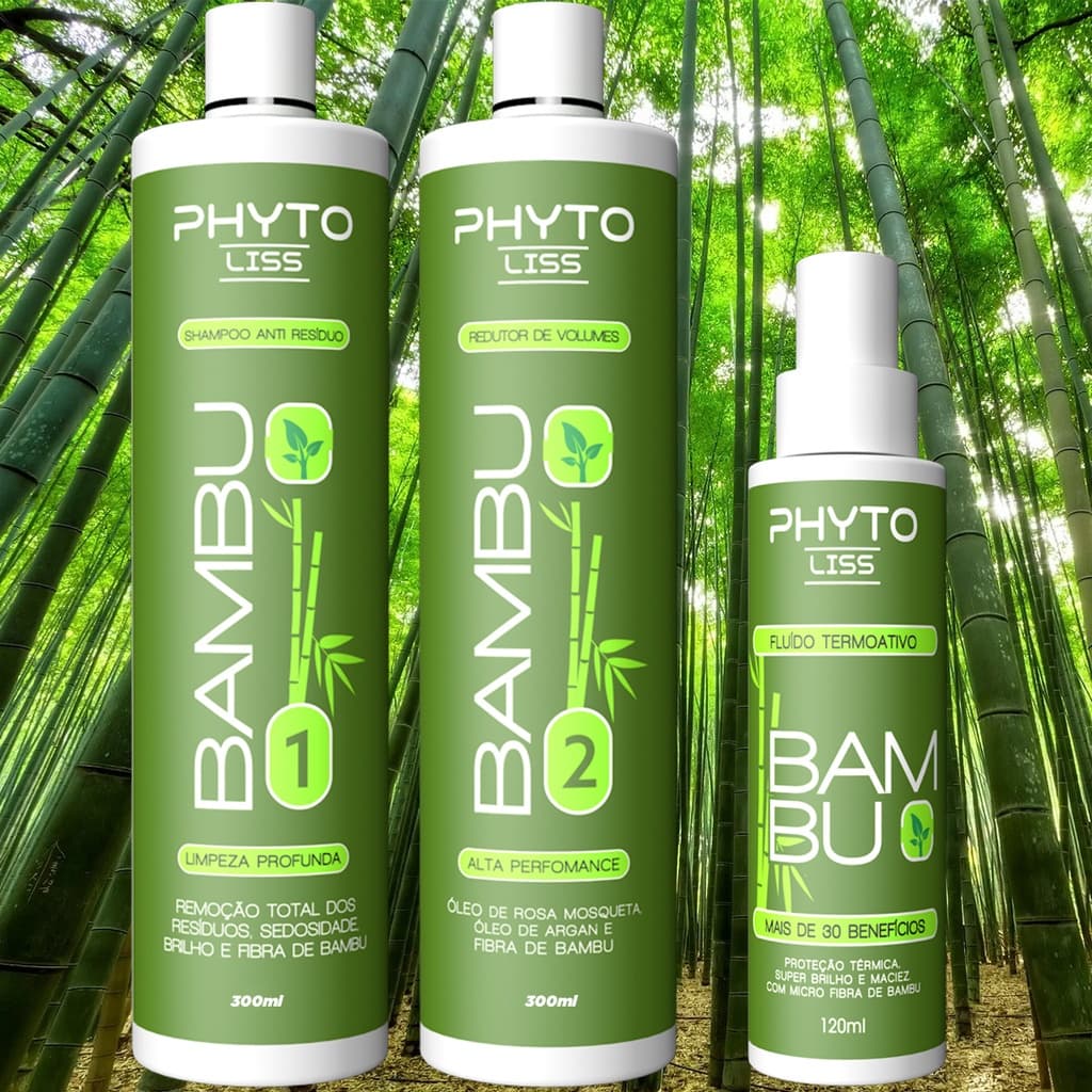 Kit Fibra de Bambu Selagem Sem Formol Orgânica | Phyto Liss 300ml + Protetor Térmico