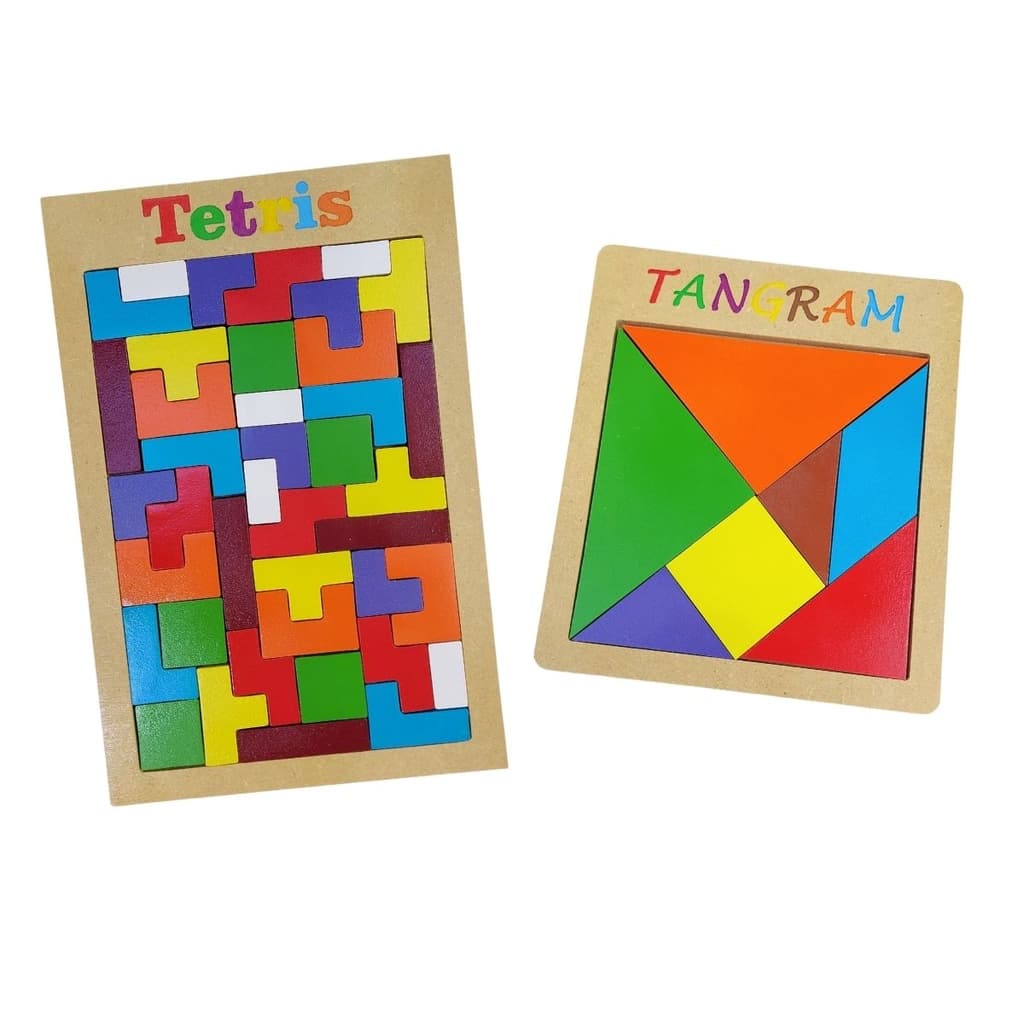 Kit 2 Jogos Educativos Tangram e Tetris 40 Peças