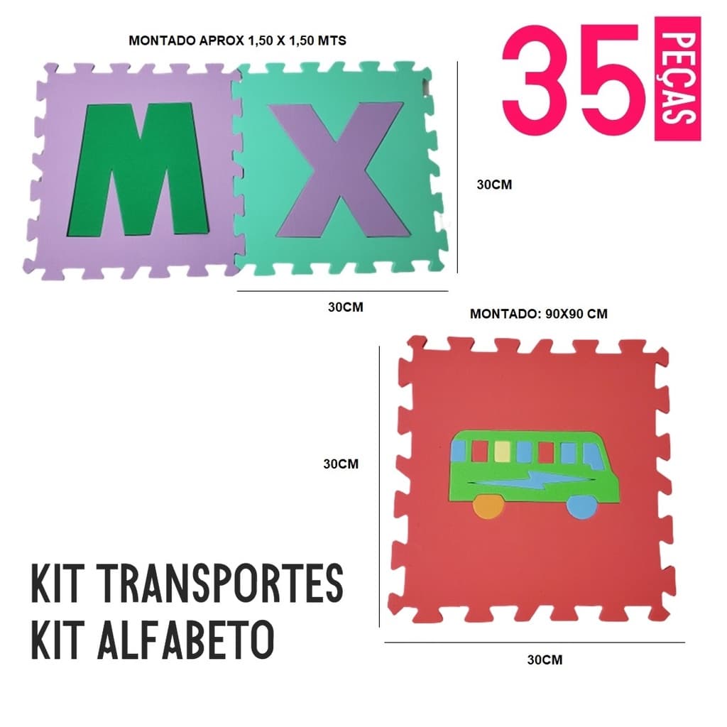 KIT TAPETE EVA ALFANUMÉRICO 36 PÇS +TRANSPORTE 9 PÇS 30X30CM
