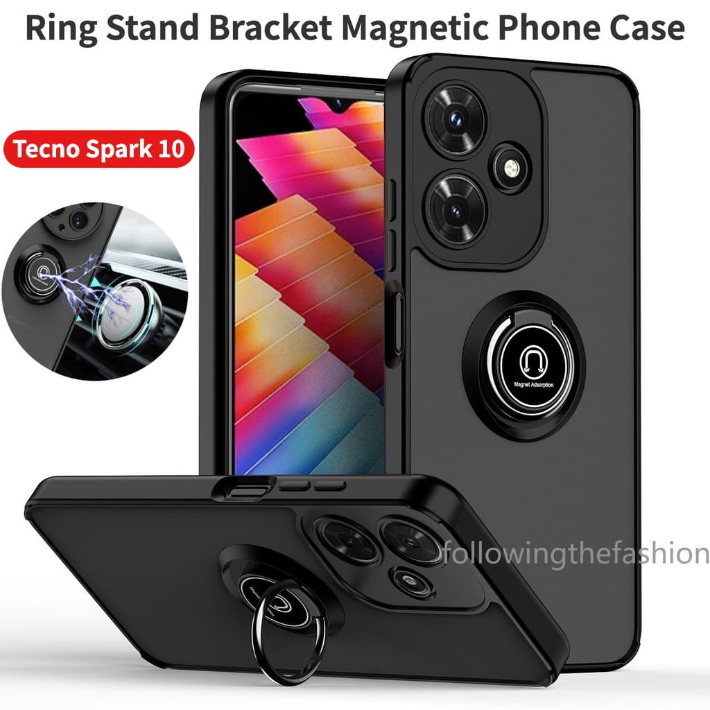 Caixa Para Tecno Spark 10 Pro 4G 10C 20C 20 2023 GO 2024 Telefone Com Suporte De Anel Magnético Acrílico Rígido Da Câmera Proteção Lente À Prova De Choque Tampa Traseira