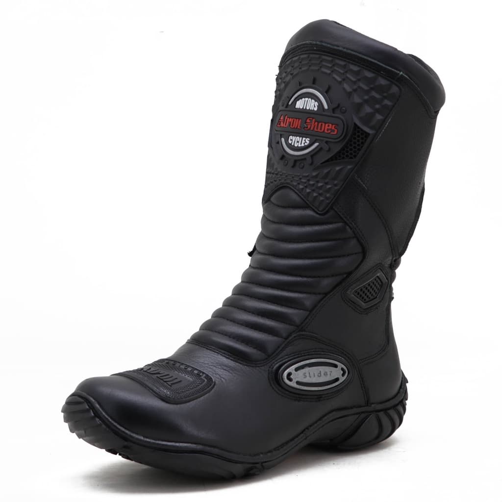 Bota motociclista couro semi-impermeável ajustavel 420
