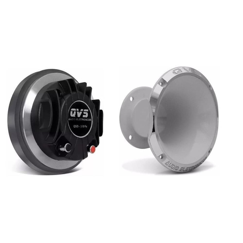Driver QVS QSD 370FE  75W Rms Trio + Cone QVS 1450 Branco Preto Som Automotivo Bob Paredao