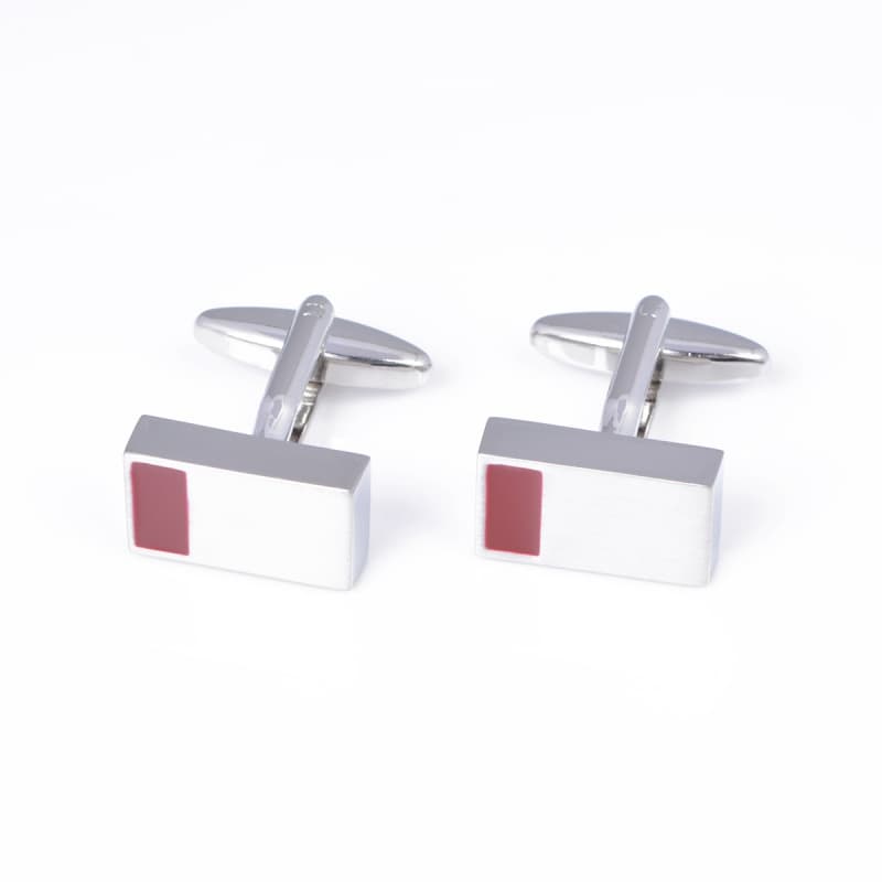 Abotoaduras Quadradas de Cobre com Esmalte Vermelho, Abotoaduras Escovadas de Alta Qualidade