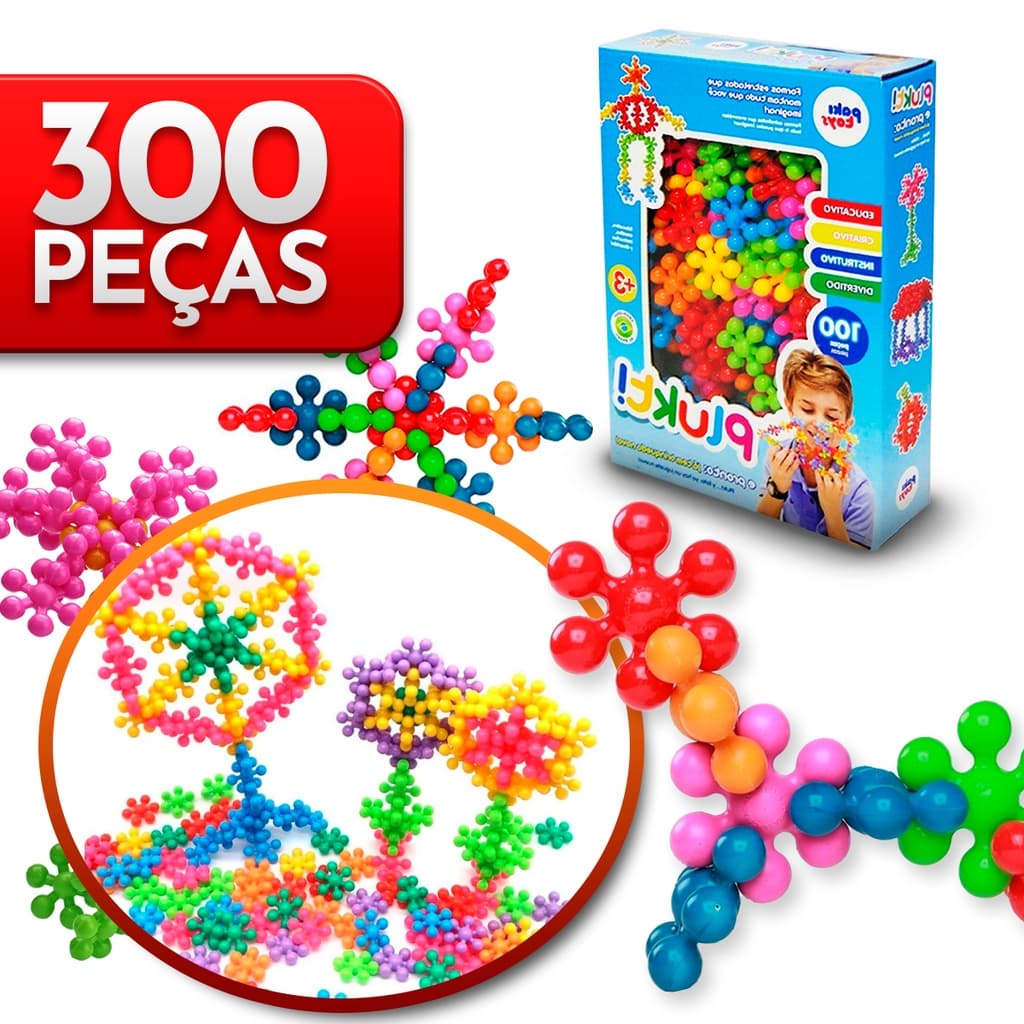 Brinquedo Blocos de Montar Plukt Educativo Didático Criativo Estrelas Coloridas 100/200/300 Peças