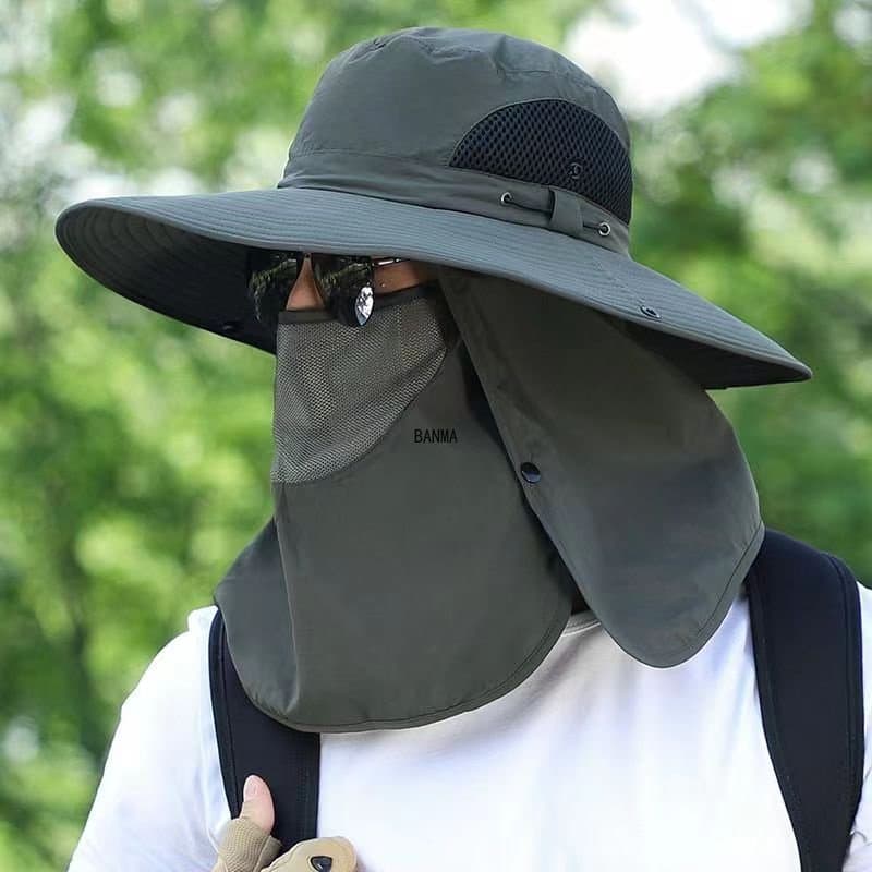 Chapéu De Sol Para Homens Escalada Big Brim Máscara De Pesca Proteção Solar Removível O Exterior
