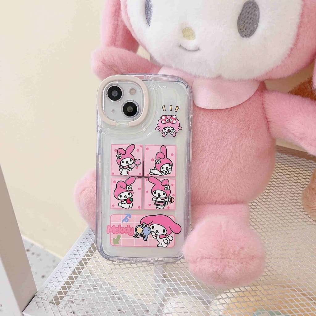 Capa De Telefone Com Suporte De Lente Para iPhone 14 13 12 Pro Max Plus 11 Cute Kuromi Melody Doll Camera Protetora Soft