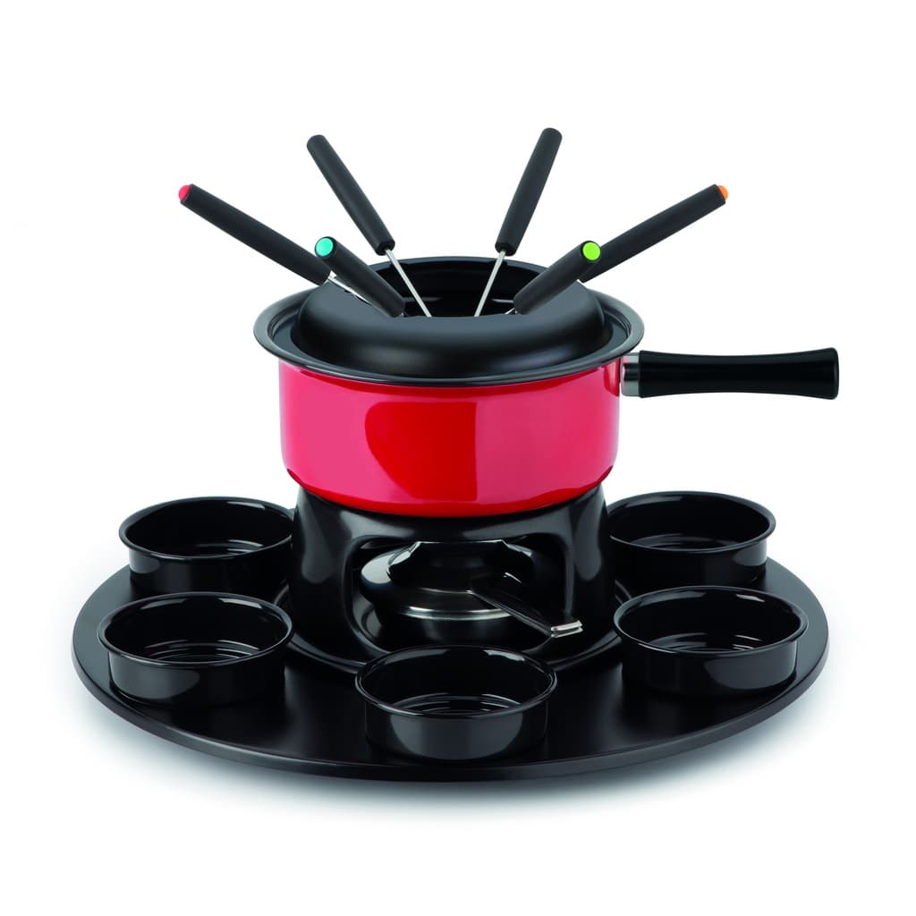 Aparelho de Fondue Giratório Vermelho Completo 18 pçs Forma