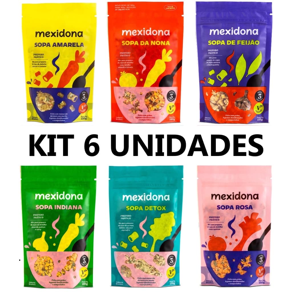 Sopas Veganas Naturais Bio Blend Mexidona Sabores Kit com 6 unidades